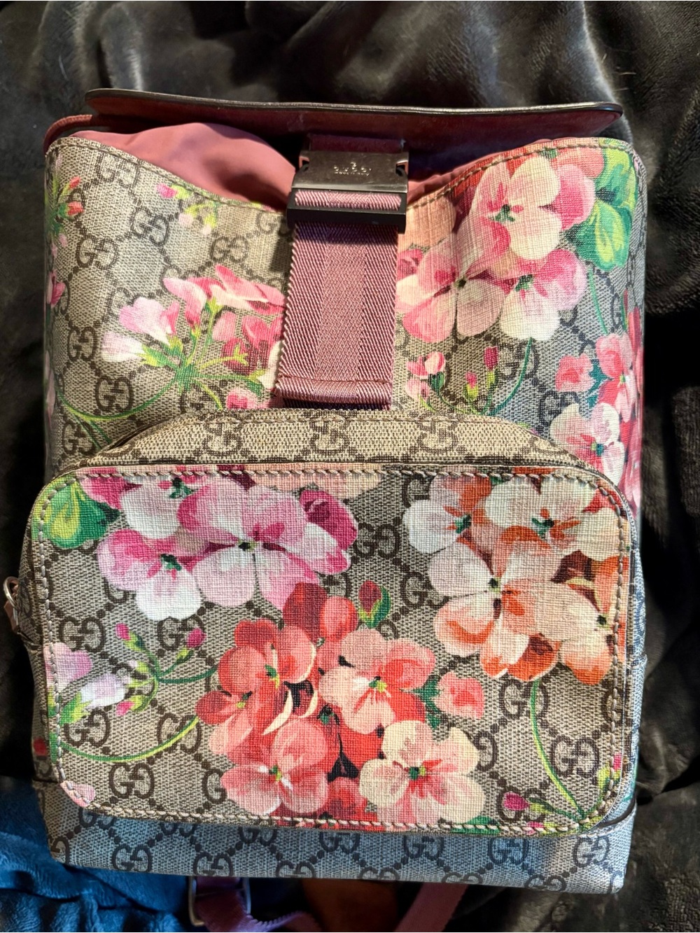 Gucci Blooms Pink GG Supreme Canvas Backpack